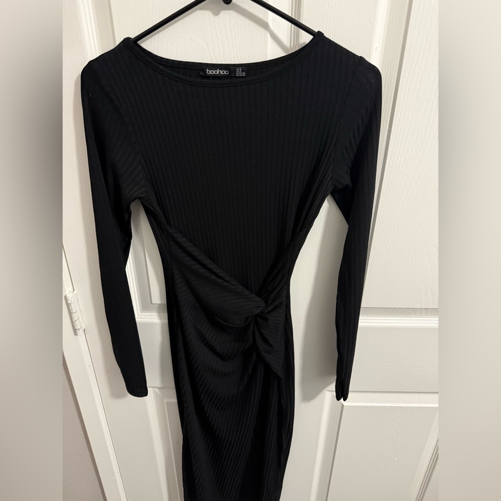 Boohoo Elegant Black Knot Front Dress